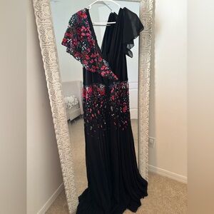 Carolina Herrera Black Dress with Pink Floral beads Design